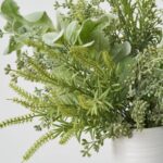 Close-up of vase silhouette detail on this Lifelike Lamb's Ear, Sage Green White Cylinder Vase