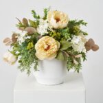 Beautifully Beige - Beige Peony, White Lilac, Light Brown Spring Summer Arrangement in White Concrete