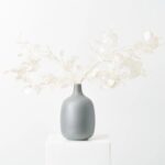 Dried Look Translucent Cream Lunaria Branches in Grey Matte Vase Everyday Arrangement - Translucent Cream