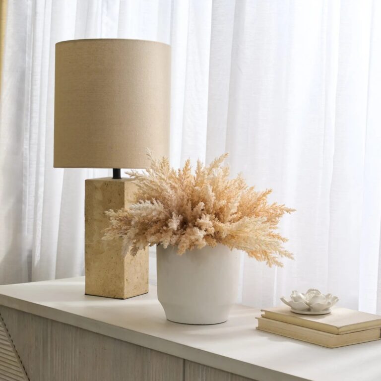 Ombre Wheat Pampas Grass in White Cement Pot Everyday Centerpiece Faux Arrangement - Vanilla
