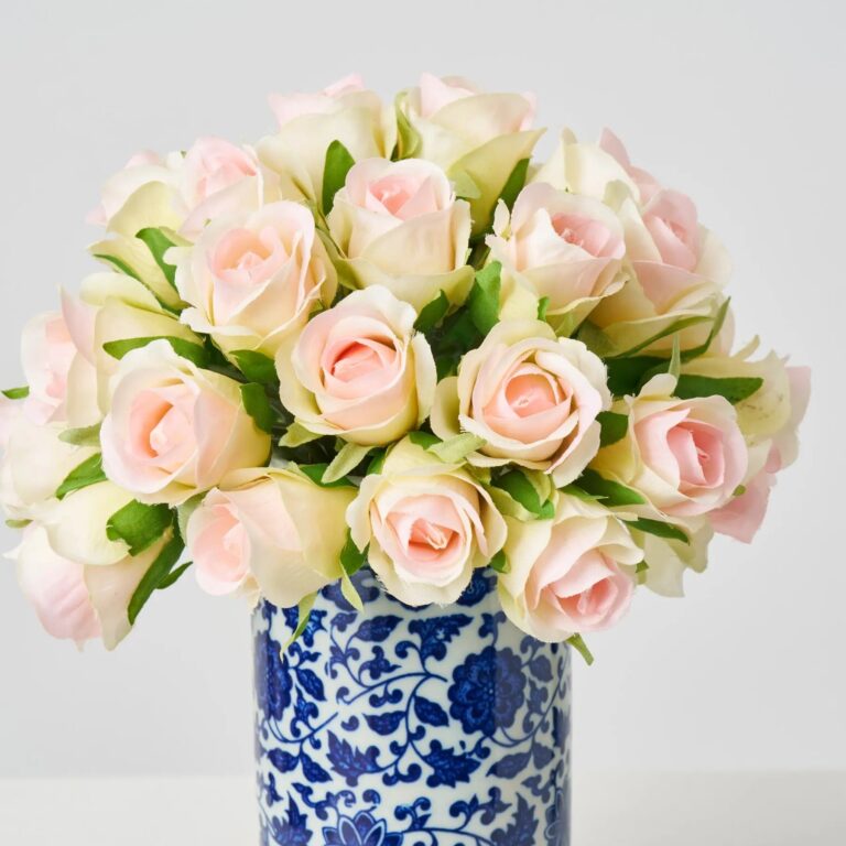 Close-up of vase silhouette detail on this Pink and Green Mini Roses Everyday Centerpiece Arrangement