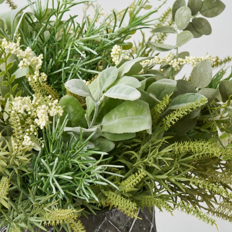 Close-up of bloom cluster detail on this Fields of Green - Mixed Greenery Centerpiece Arrangement
