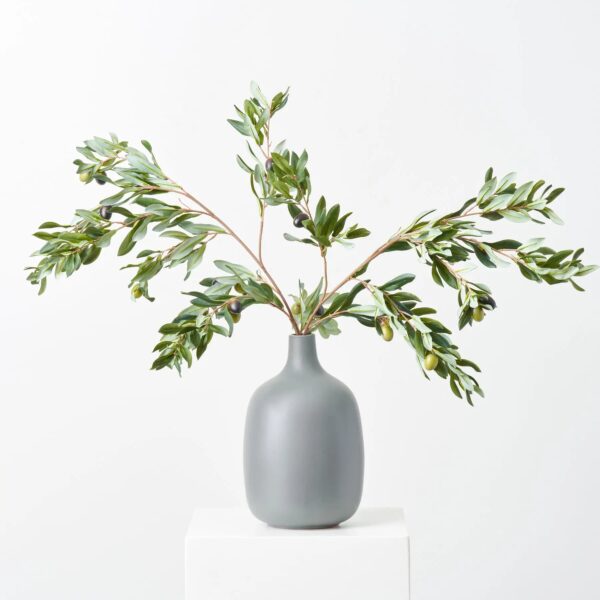 Lifelike Amalfi Olive Branches in Ceramic Grey Matte Vase Everyday Centerpiece Arrangement