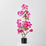 Short Faux Magenta Bougainvillea Potted Tree Outdoor Urn Filler in Weighted Black Pot - 38