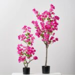 Alternate angle of the Short Faux Magenta Bougainvillea Potted Tree Outdoor Urn showing full plant