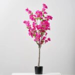 Tall Faux Magenta Bougainvillea Potted Tree Outdoor Urn Filler in Weighted Black Pot - 56