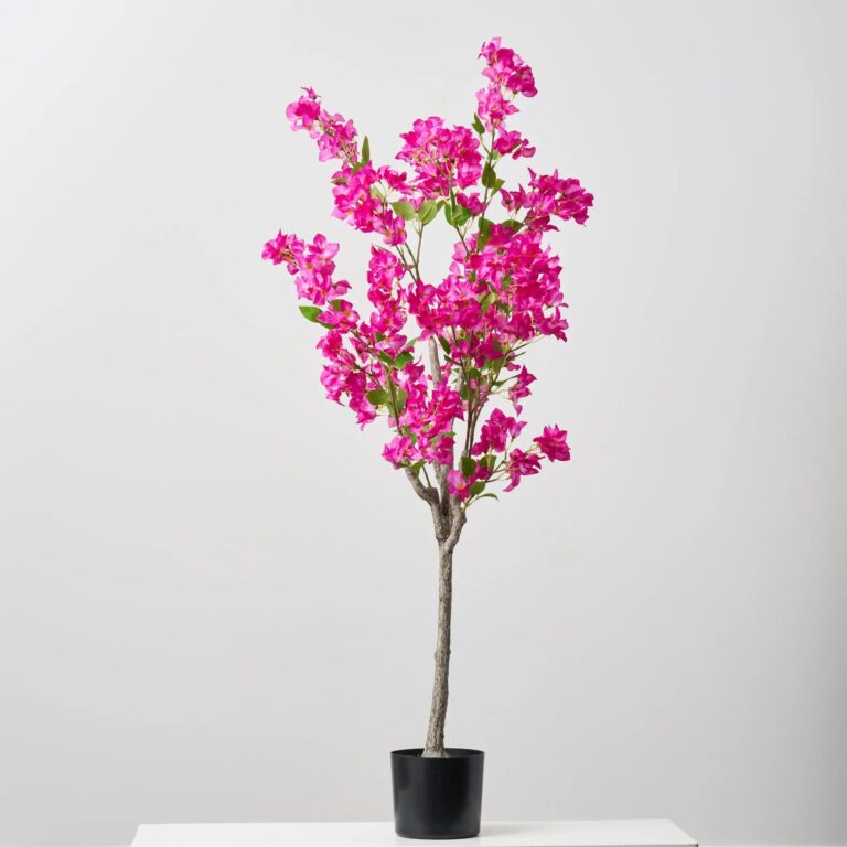 Tall Faux Magenta Bougainvillea Potted Tree Outdoor Urn Filler in Weighted Black Pot - 56