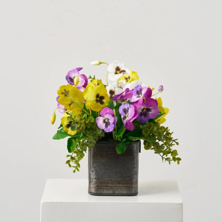 Small Mixed Yellow, White and Purple Pansy Blooms Box Filler Arrangement