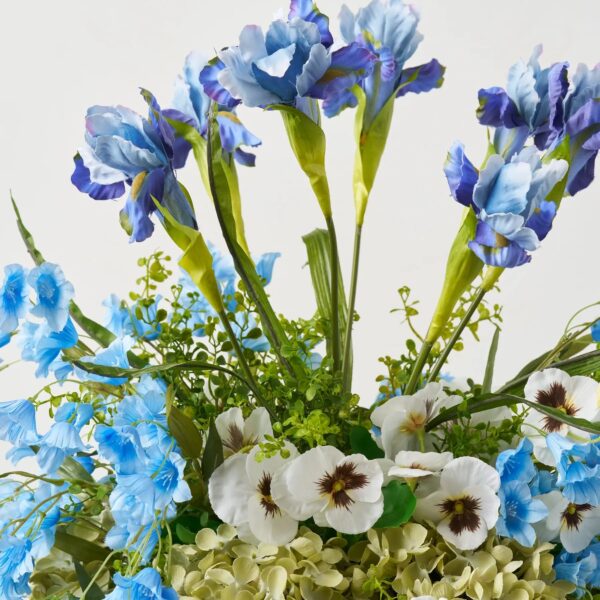 Close-up of bloom cluster detail on this Hues of Blue - Iris, Pot Filler Arrangement