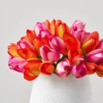 Alternate angle of the Lifelike Mini Orange and Pink Spring Summer Arrangement showing full arrangement