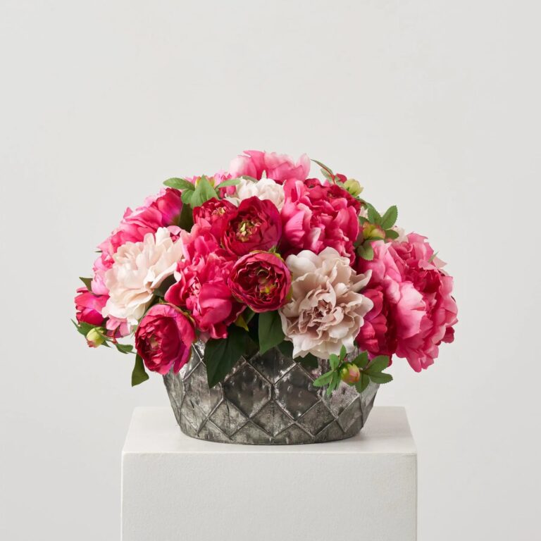 Peony Bouquet - Mixed Pink, Blush and Fuchsia Silk Spring Centerpiece Arrangement - Mixed Pinks