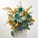 Pumpkins by the Sea - Turquoise Sunflower, Blue Hydrangea, Urn Filler Arrangement