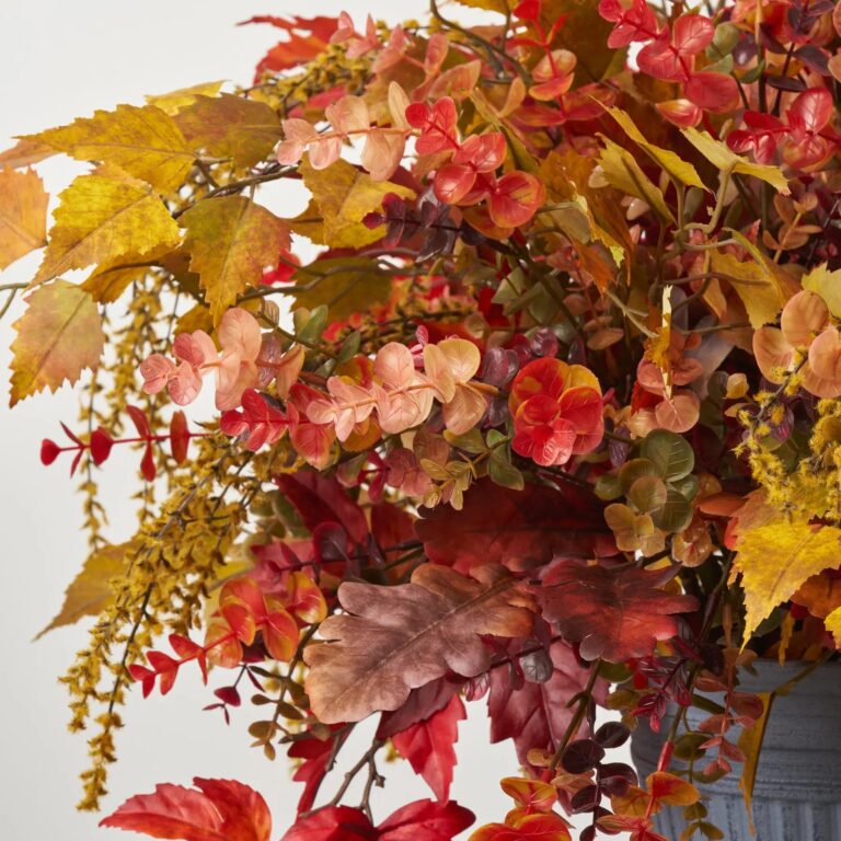 Close-up of bloom cluster detail on this Fall Foliage Fiesta - Red, Urn Filler Arrangement