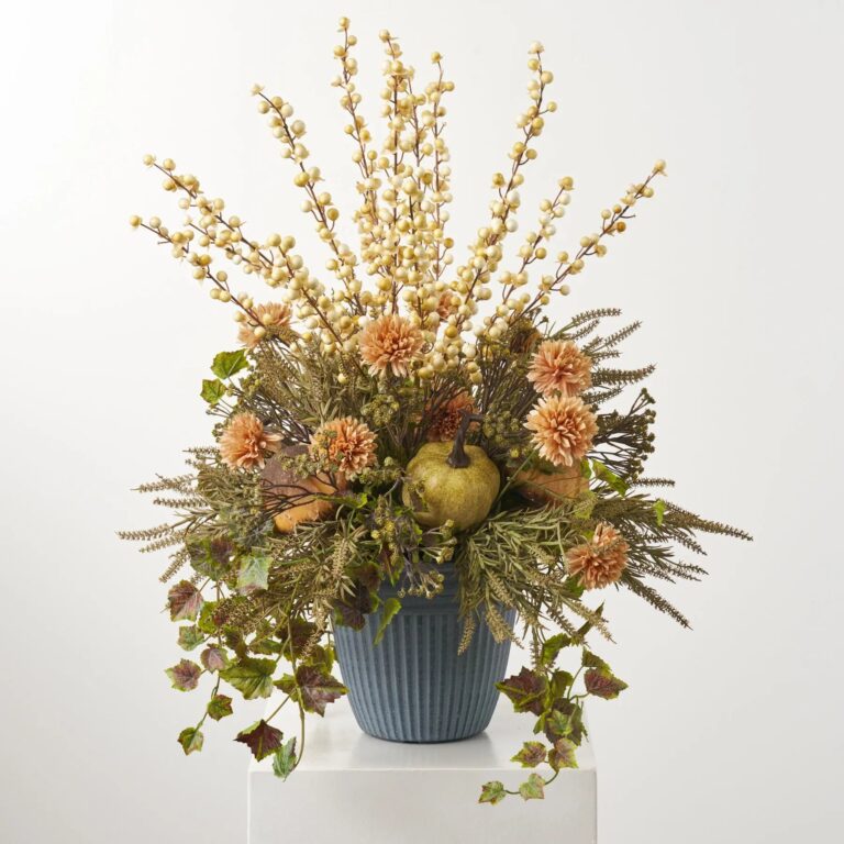 Rustic Meadow - Toadstool Mushroom, Green Pumpkin, Olive Green Urn Filler Arrangement