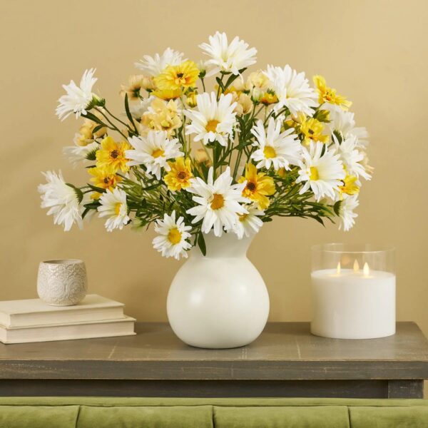 Summer Splendor - White Aster Daisy, Yellow Cosmos and Beige Wildflower Everyday Floral Arrangement Centerpiece