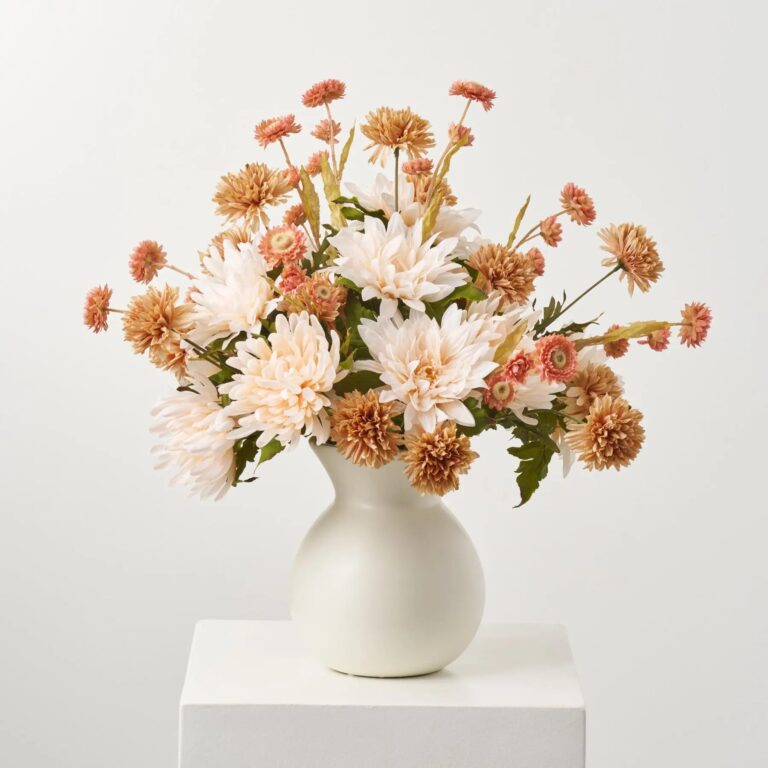 Close-up of vase silhouette detail on this Linen Latte Blooms - Cream Matte Vase