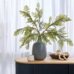 Lifelike Large Cedar Branches Greenery in Matte Grey Jug Style Vase Everyday Winter Centerpiece Arrangement