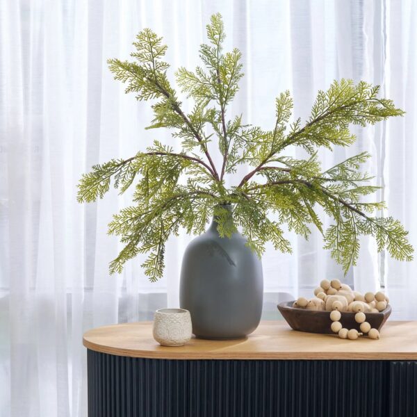 Lifelike Large Cedar Branches Greenery in Matte Grey Jug Style Vase Everyday Winter Centerpiece Arrangement