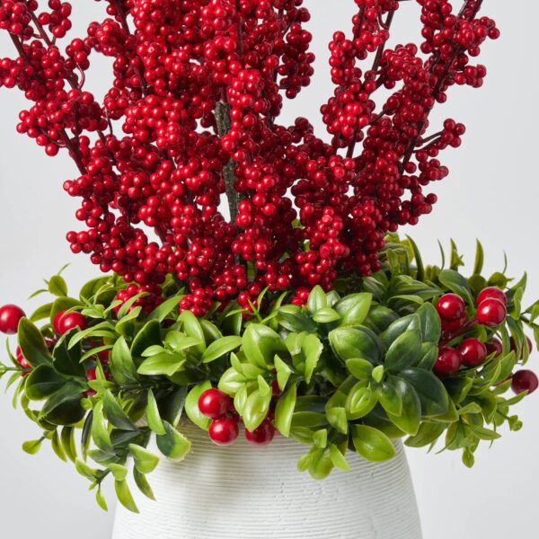 Close-up of bloom cluster detail on this Winterberry Garden - Boxwood Holiday Centerpiece Arrangement