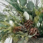 Alternate angle of the Iced Long Needle Pine, Glitter Bowl Christmas Arrangement showing full arrangement