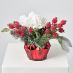 Detail view of glass texture detail from the Snow Covered Glitter White Peony, Vase Christmas
