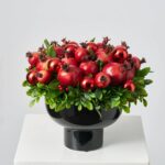 Christmas Crown of Pomegranates and Red Ornament Balls Bowl Centerpiece Arrangement - Red