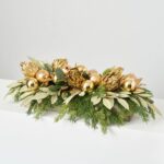 All That Glitters - Gold Sparkle King Protea, Pomegranate Cedar Christmas Arrangement Centerpiece - Gold