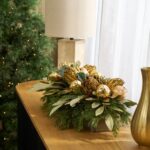 Alternate angle of the All That Glitters - Gold Cedar Christmas Arrangement showing full arrangement