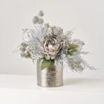 Silver Frost - Glitter Peony and Protea with Mini Pinecone and Sterling Silver Holiday Arrangement