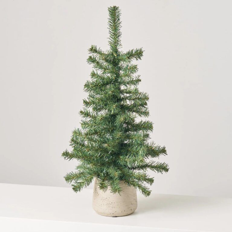 Vintage Christmas Pine Tree in Faux Concrete Pot Faux Greenery Arrangement