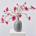 Fuchsia Butterfly Magnolia Blooming Branch and Bud in Ceramic Spring Centerpiece Arrangement - Fuchsia