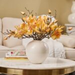 Alternate angle of the Golden Yellow Magnolia Blooms Everyday Centerpiece Arrangement showing bloom arrangement in