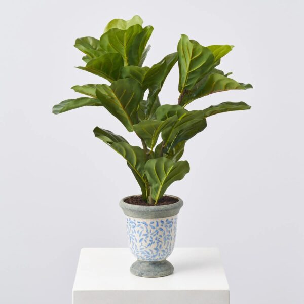 Fiddle Leaf Faux Plant in Stoneware Urn Everyday Greenery Spring Arrangement Centerpiece - Default Title