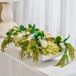 Green Gardens - Artichoke, Hydrangea, White Ranunculus and Wax Everyday Centerpiece Arrangement