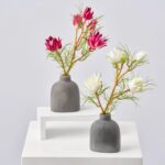 Mini Protea Bloom Branch in Charcoal Stoneware Budvase Spring Summer Arrangement - Available in Fuchsia