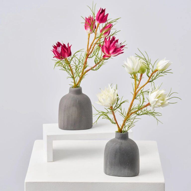 Mini Protea Bloom Branch in Charcoal Stoneware Budvase Spring Summer Arrangement - Available in Fuchsia