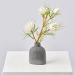 The Mini Protea Bloom Branch Spring Summer Arrangement shown in full, highlighting vase silhouette detail