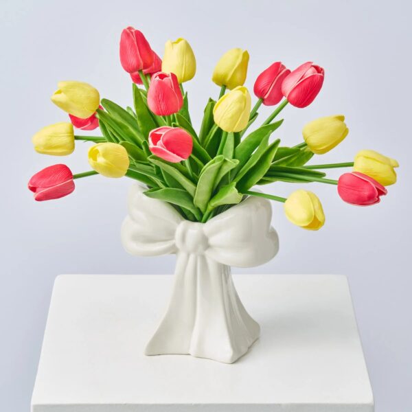 Spring's Gifts - Pink and Yellow Real Touch Tulip Faux Floral Arrangement
