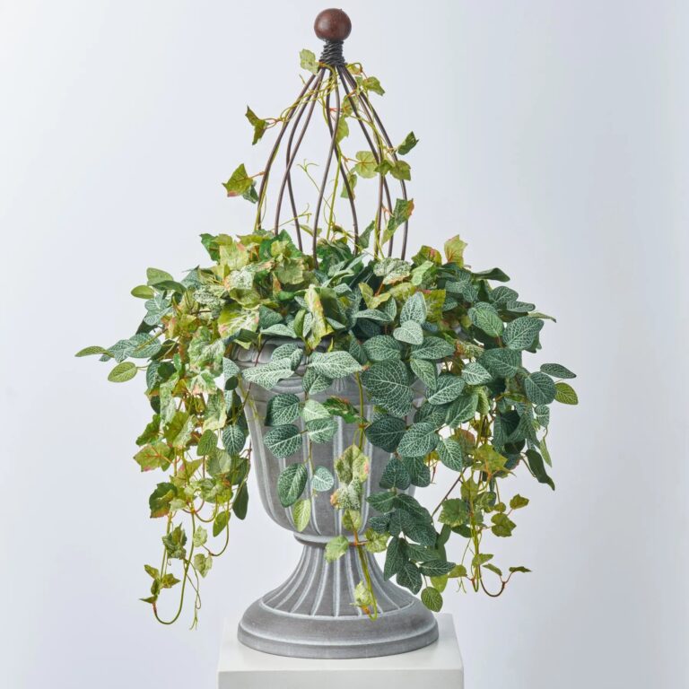 Heirloom Vines - Mixed Fittonia and Frosted Grapevine Ivy Faux Plant Arrangement - Green