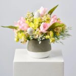 Alternate angle of the Spring is Here - Pink Centerpiece Table Arrangement showing full arrangement