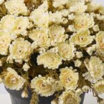 Detail view of stem and foliage layering from the Cream Faux Classic Mum Bush Fall