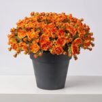 Alternate angle of the Orange Faux Classic Mum Bush Fall Arrangement Urn showing full arrangement