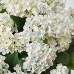 Side view of the Soft Blue Faux Hydrangea Bush Summer Arrangement Urn revealing full arrangement