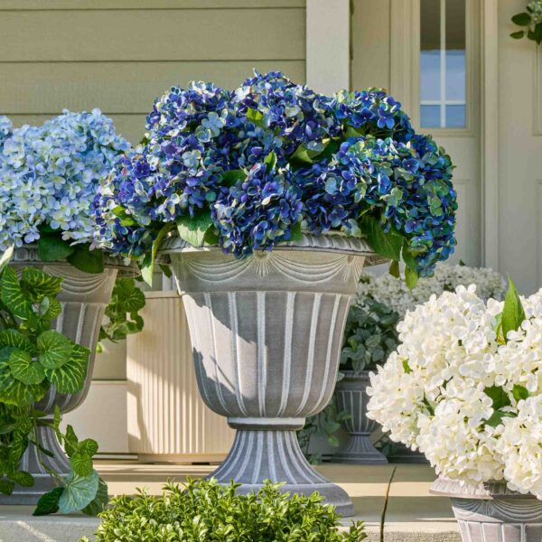 Deep Blue Faux Hydrangea Bush Outdoor Summer Fall Arrangement Urn Filler - Available in 2