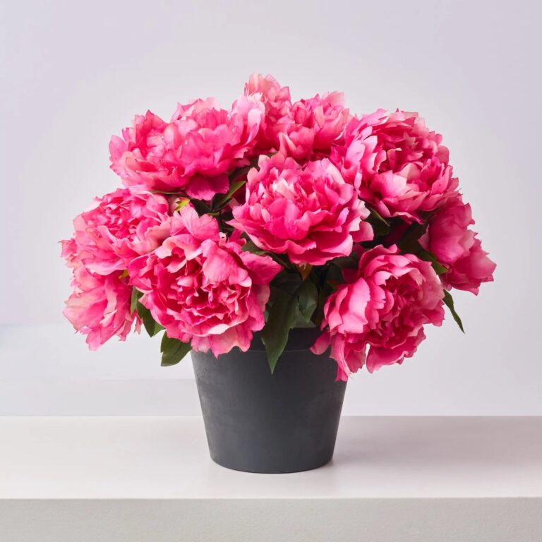 Close-up of bloom cluster detail on this Faux Beauty Pink Peony Bush Spring Summer Arrangement