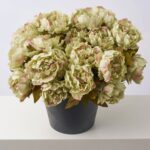 Side view of the Faux Pistachio Green Peony Bush Spring Summer Arrangement revealing full arrangement
