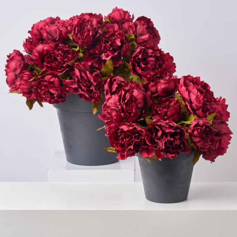 Faux Burgundy Peony Bush Outdoor Urn Filler Spring Summer Arrangement - Available in 2 Sizes