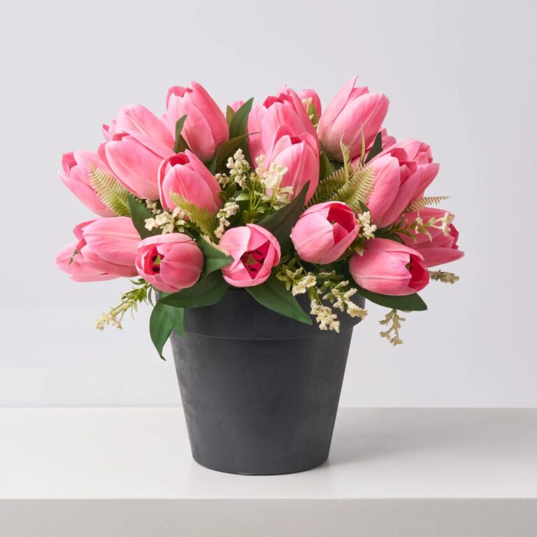 Faux Pink Tulip Outdoor Urn Filler Spring Summer Arrangement - Pink