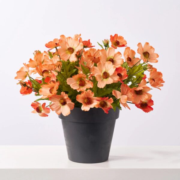 Faux Coral Orange Cosmos Wildflower Outdoor Urn Filler Spring Summer Arrangement - Coral Orange