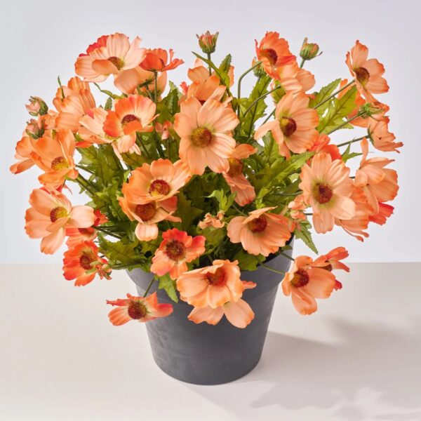 Close-up of bloom cluster detail on this Faux Coral Orange Cosmos Wildflower Spring Summer Arrangement